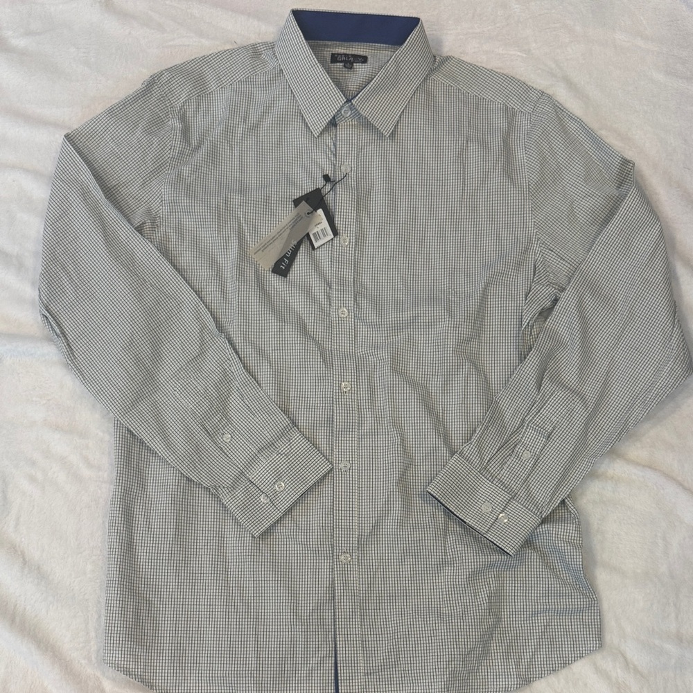 Galaxy By Harvic Blue, Green & White Checkered Dress Shirt. Size Large. NWT